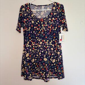 LULAROE NEW Perfect Tee Women's XXS Purple Floral Geometric Scoop Neck Stretch